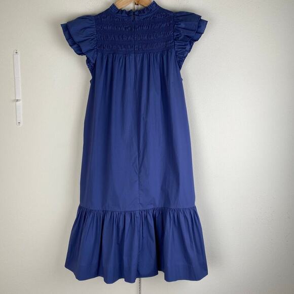 Sea New York Marlene Blue Cotton Smocked Mini Dress Size XS - Picture 10 of 15